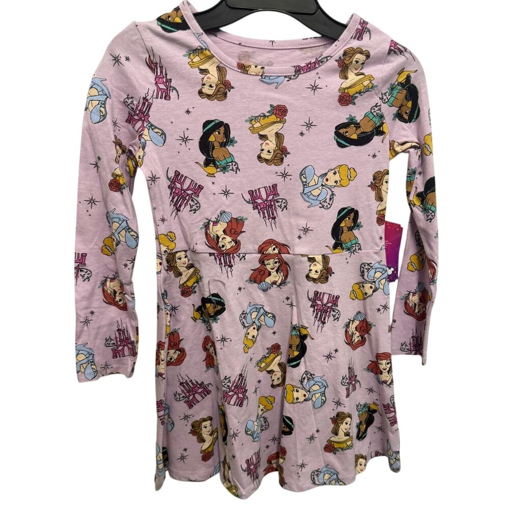 NEW Disney Princess Belle Jasmine Ariel Girls Dress Long Sleeves Crew Pink S 6